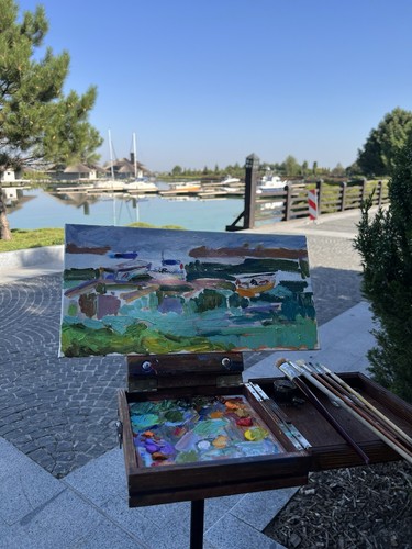 Sailboat Painting Yacht Original Artwork Small Impasto Oil Painting Work, 7x15”