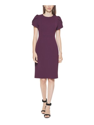 CALVIN KLEIN Womens Purple Unlined Tulip Sleeve Above The Knee Sheath Dress 6