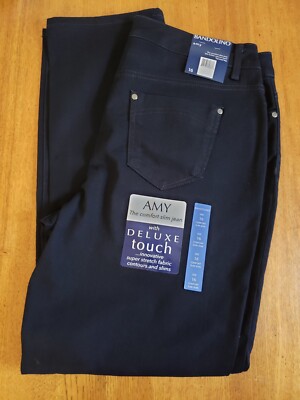 BANDOLINO Women's AMY Black Stretch Denim Straight Leg 16 New Pants Slacks Jeans