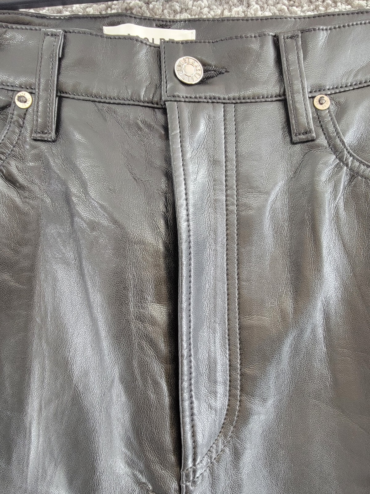 AGOLDE 90s Fitted Recycled Leather Pants Women's 31 Black Pockets Button Zip - Picture 10 of 18