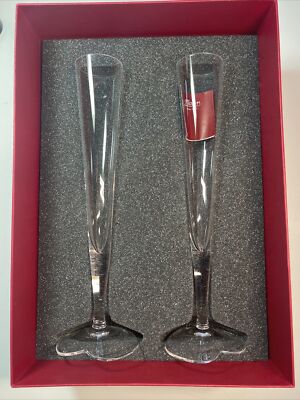 MOSER ''Duet'' Pair of Champagne Flutes HEART SHAPED BOTTOMS WEDDING, CELEBRATION