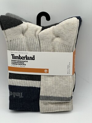 NEW 5 PAIR PACK MENS TIMBERLAND PERFORMANCE CUSHIONED COTTON BLEND CREW SOCKS