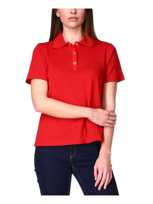 

MICHAEL MICHAEL KORS Женский красный топ с короткими рукавами и воротником Petites P\XS