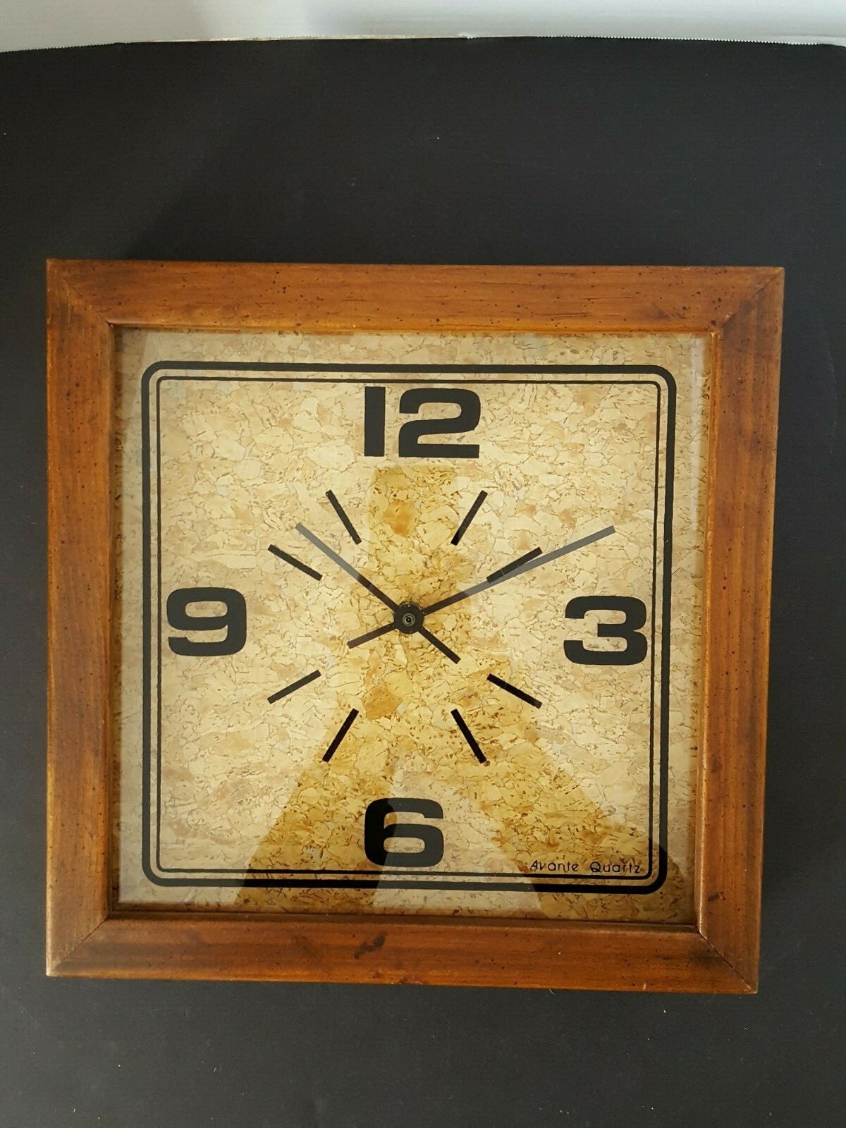 Vintage Mid Century Avante Wall Clock, Wood, Cork & Glass, Quartz Japan