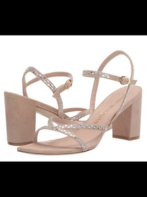 

STUART WEITZMAN Женские Бежевые Кожаные Босоножки Harlowe Toe Block Heel Slingback, Бежевый, S6153