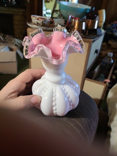 花瓶・フラワースタンド 231 Vintage Fenton Pastel Milk glass RARE VNTG FENTON PASTEL PINK/ROSE MILK GLASS DAISY & BUTTON