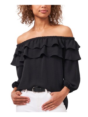 

RILEY-RAE Женская черная эластичная текстурированная блузка с открытыми плечами и рукавами 3/4, Черный