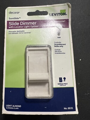 Leviton Decora Slide Dimmer 6631 Locator Light Option Light Almond New