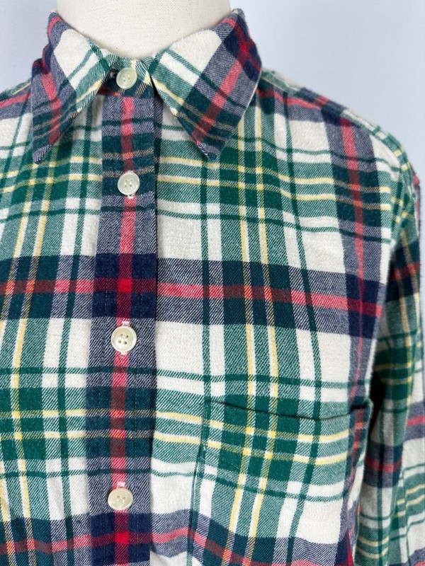 VTG 90s Plaid Flannel Button Up Shirt L Grunge Retro Kelly Green Navy Red Retro