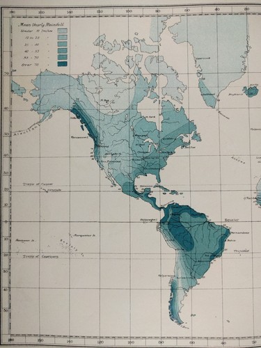 Vintage 1896 WORLD DISTRIBUTION Of RAINFALL Map Old Antique CLIMATE CHANGE MAPZ