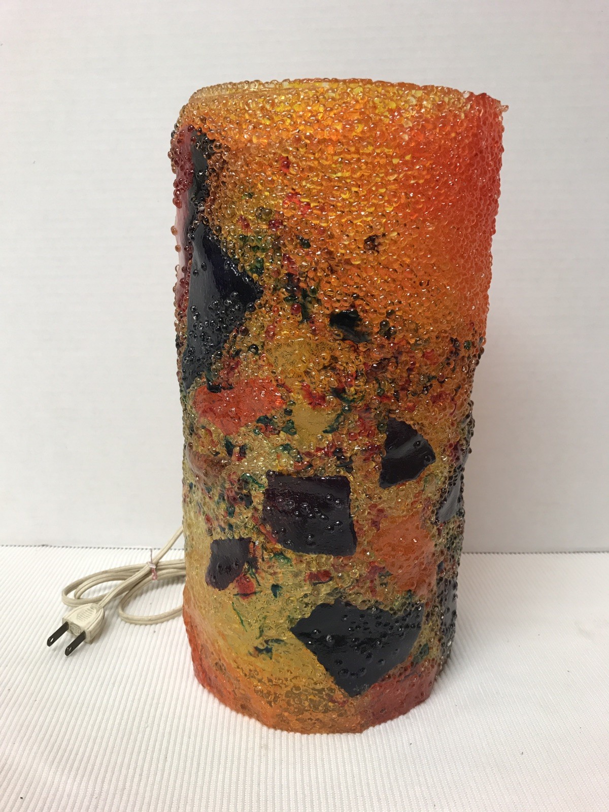 Vtg 60s 70s Mid Century Table Lamp w Lucite Plastic Shade Wrap Shade