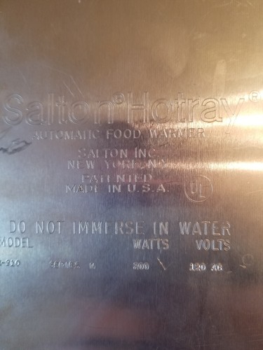 VINTAGE SALTON HOTRAY AUTOMATIC HOT PLATE WARMING TRAY FOOD WARMER  H-910 Glass