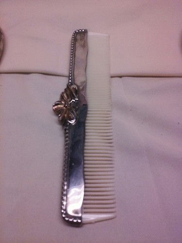 Vintage Vanity Set Mirror, Brush, And Comb Silver Plated Metal