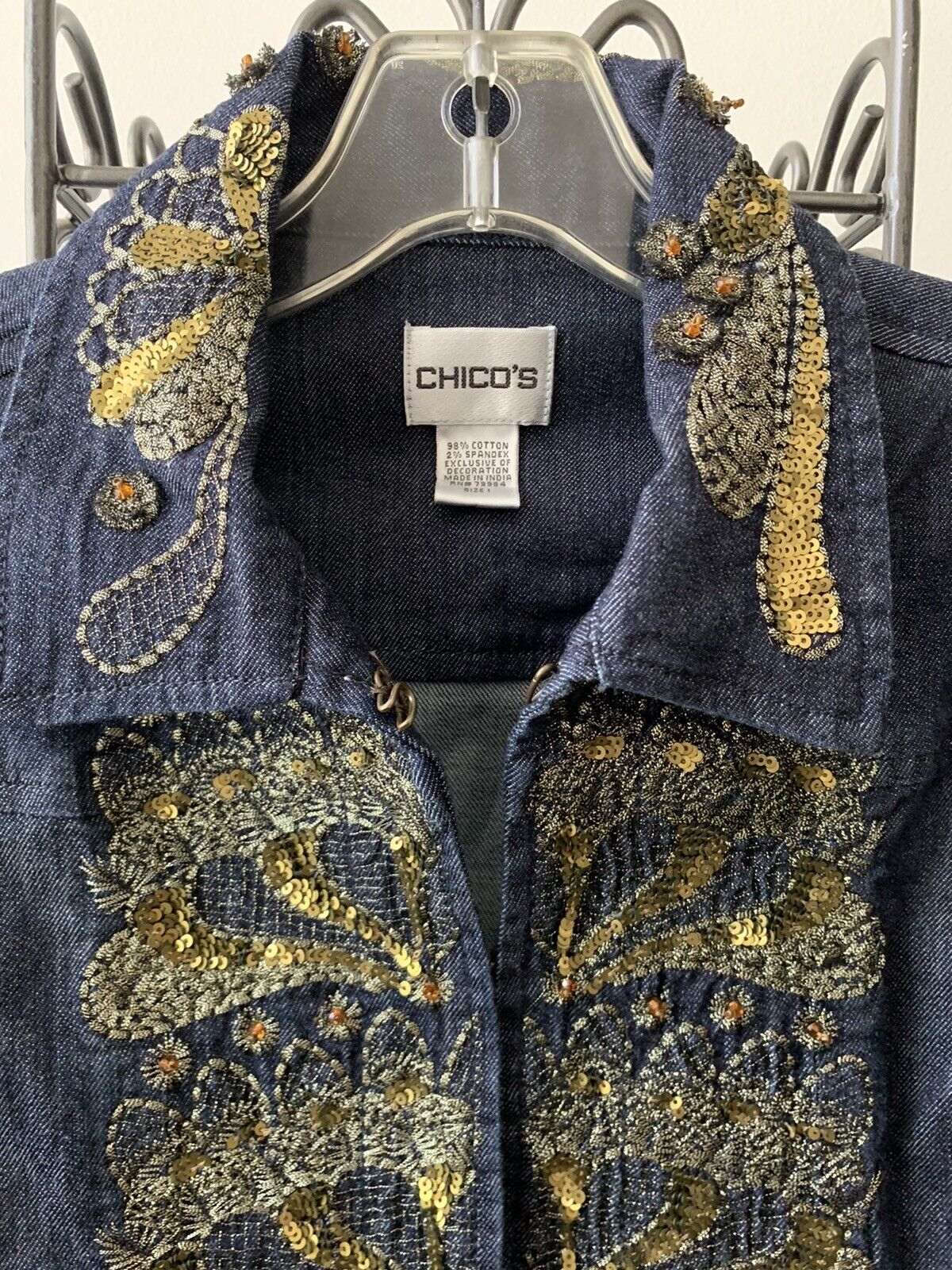 Vintage CHICO'S Embellished Beaded Denim Jacket 1 M 8-10 40 Vintage CHICO'S Embellished Beaded Denim Jacket 1 M 8-10 40