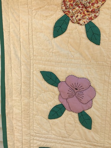 Vintage Quilt Field of Flowers applique embroidery antique rabbits