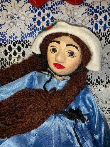 Vintage Marionette Paper Mache Head/Hands/Feet W/cloth Body String Puppet Toy