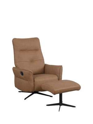 John Lewis Relaxed Recliner Armchair & Footstool, Metal Leg, Tan Leather