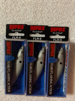 (LOT OF 3) RAPALA CRANKBAIT FLAT RAP FLR-8 SILVER. JERKBAIT NIP