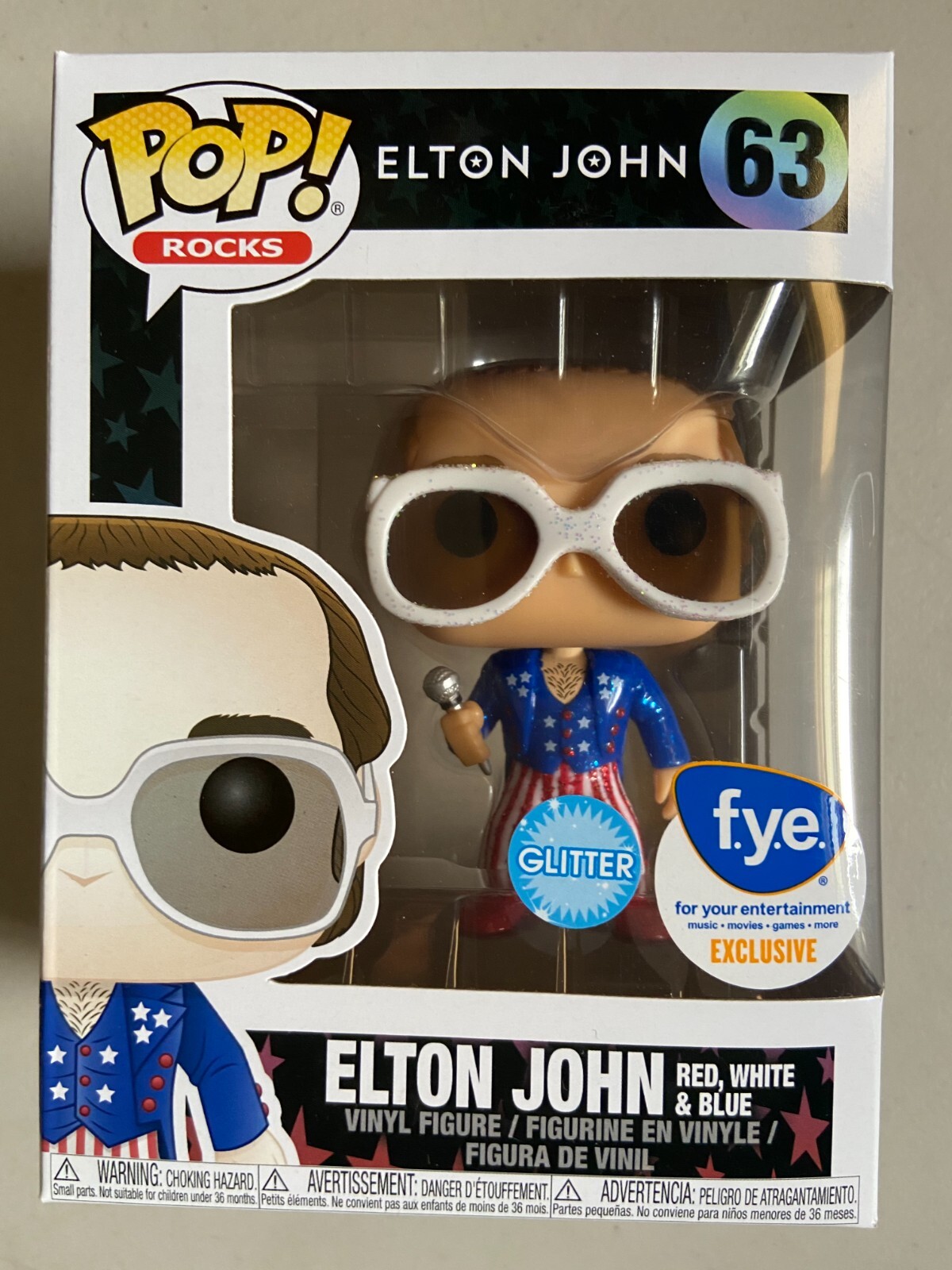 Funko Pop Rocks Elton John Red, White & Blue #63 Glitter Funko Pop Rocks Elton John Red, White & Blue #63 Glitter