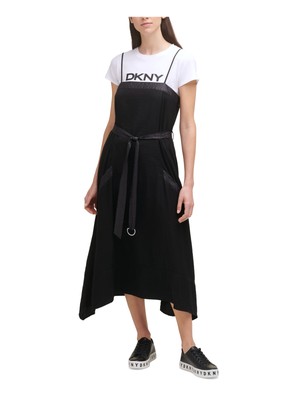 

DKNY Женская черная футболка с коротким рукавом с круглым вырезом, Черный
