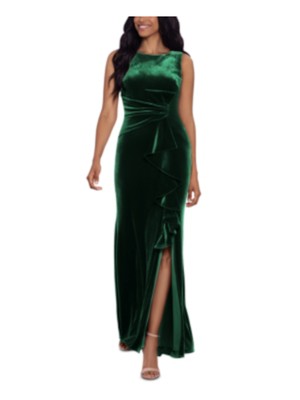 Женское зеленое платье без рукавов с разрезом и каскадными рюшами BETSY & ADAM 8