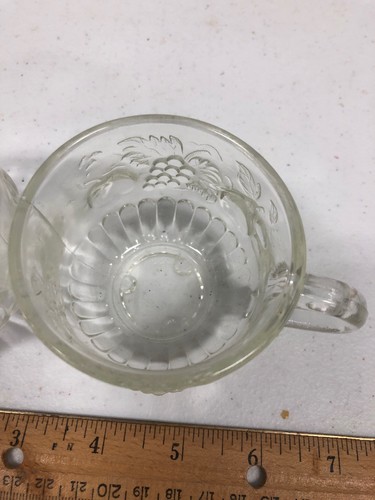Antique vintage fruit print clear glass small size juice mugs set of two 1953