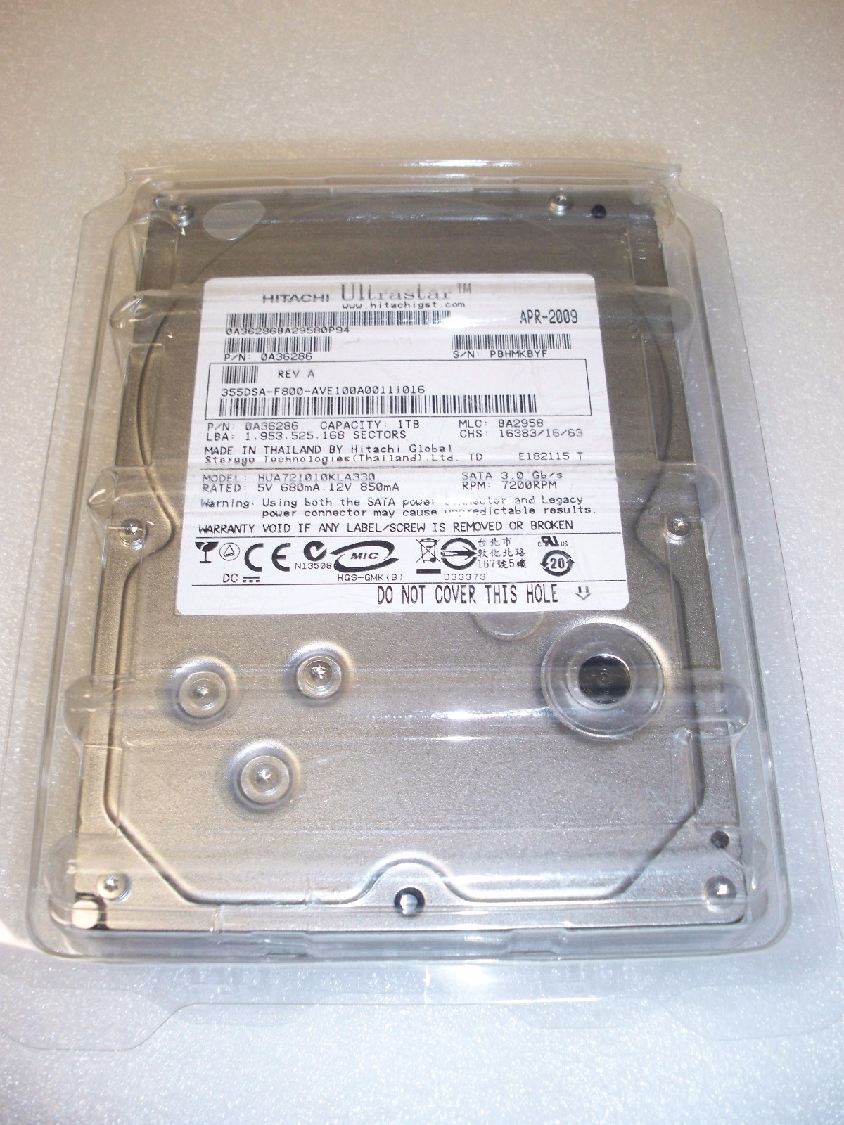 PCパーツ HUA721010KLA330 6g7v4d0 Hitachi, Ultrastar, HUA721010KLA330, 1TB, 7200RPM, HDD, SATA