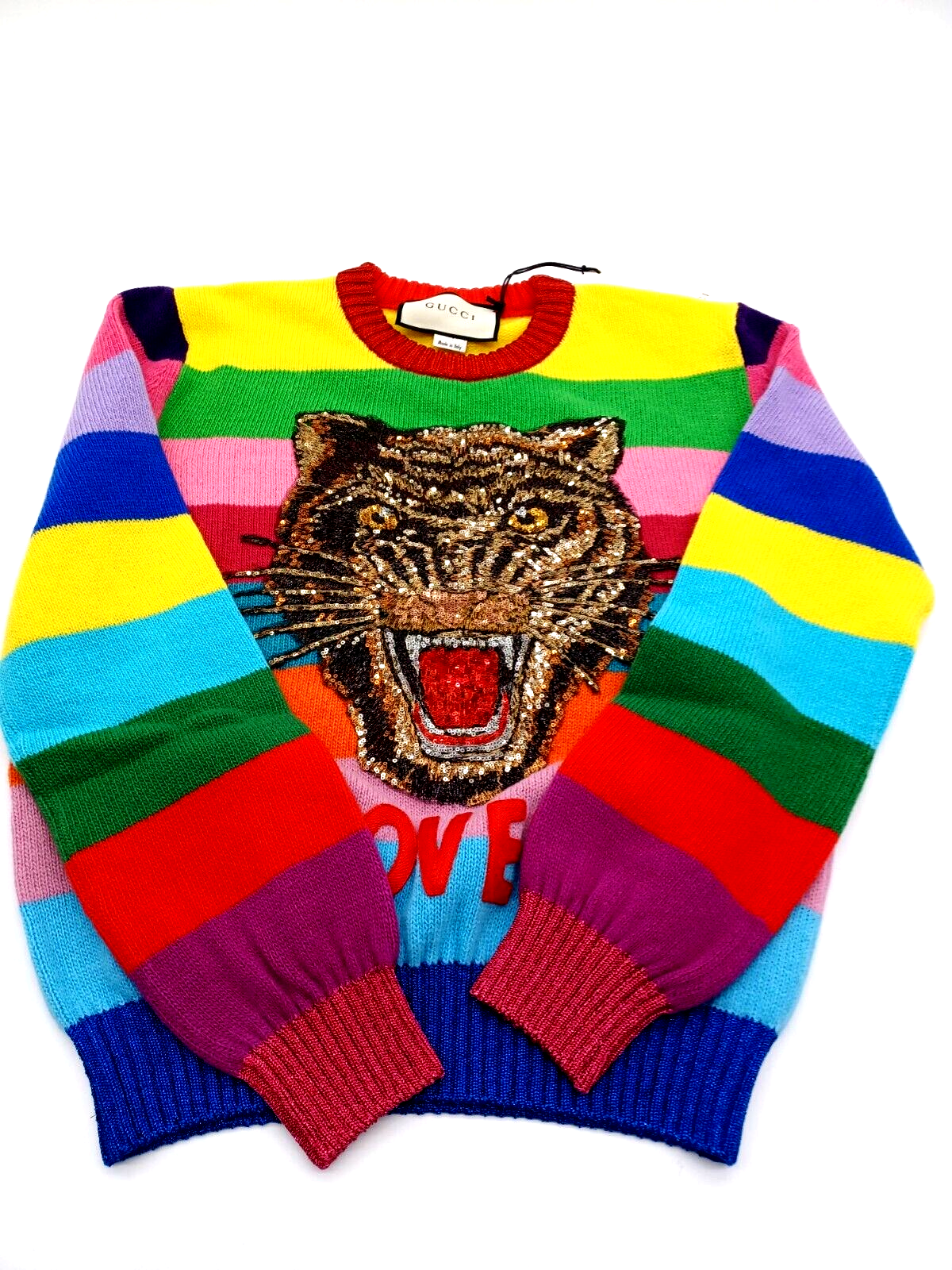 Pre-owned Gucci Stripe Print Graphic Wool Sweater Size S In Multicolor