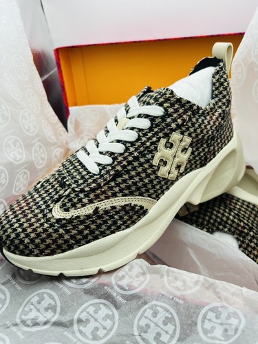 Pre-owned Tory Burch Good Luck Herringbone Trainer Sneakers Us 7.5 $328 In Box