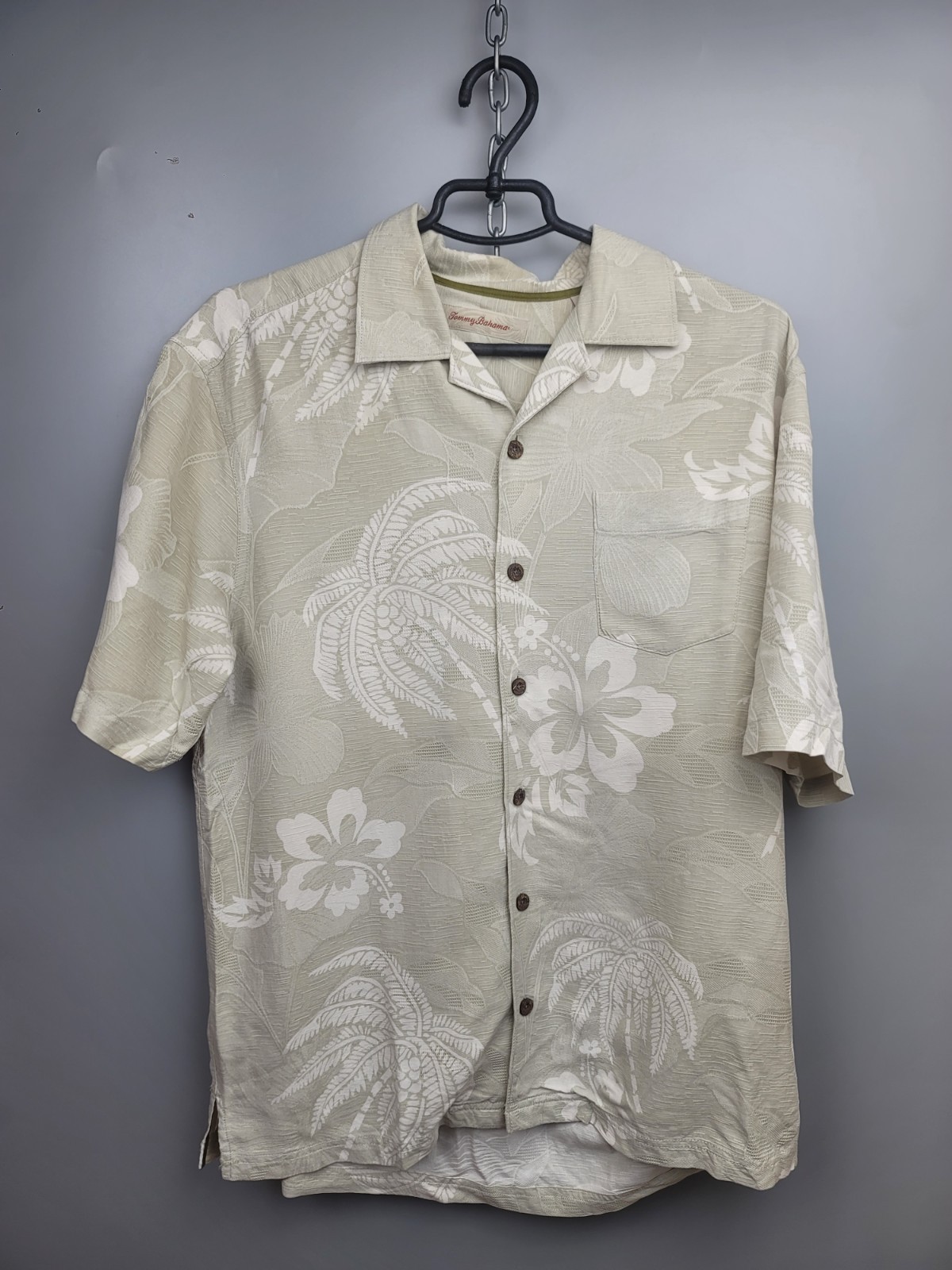 Tommy Bahama Silk Short Sleeve Hawaii Shirt Beige Mens Size M