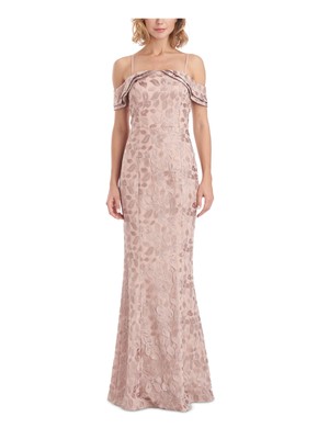 

JS COLLECTION Женское бежевое длинное вечернее платье-русалка с короткими рукавами, Бежевый