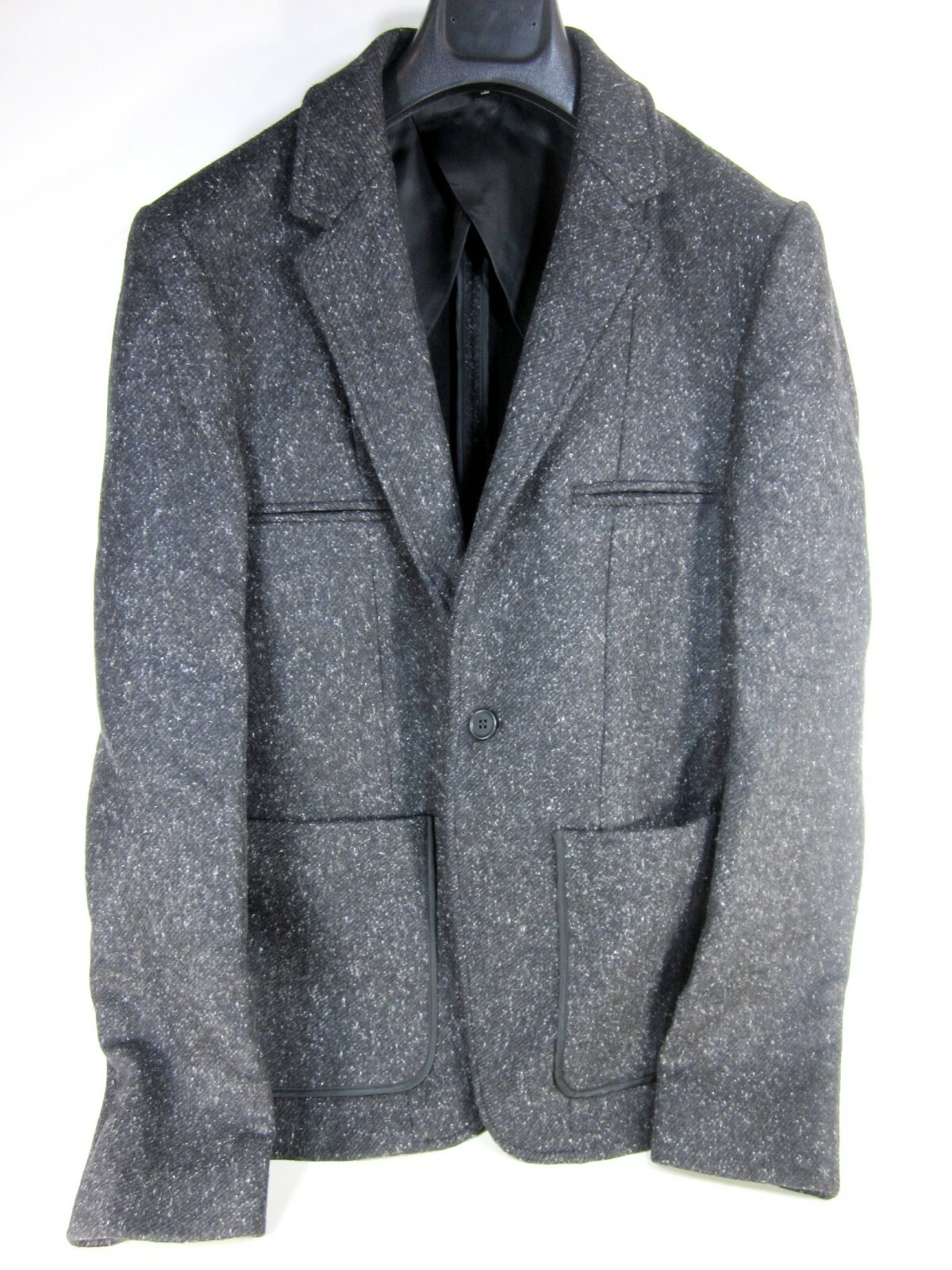 Pre-owned Edun Men's Double Face Wool Tweed Bound Blazer,charcoal, Us Size 38,new With Tag In Gray