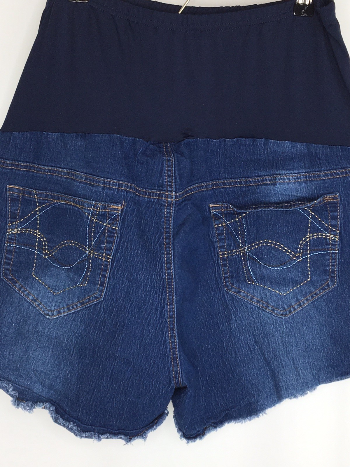 Oh Momma Maternity Denim Shorts XL Blue Pockets Frayed