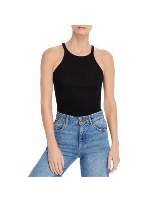 

LNA CLOTHING Женская черная майка в рубчик без рукавов с лямкой на шее, черная, Черный
