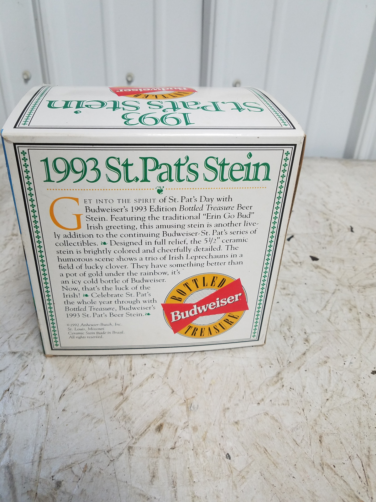 Budweiser 1993 St. Pat's Beer Stein ~ 