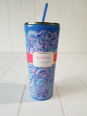 NEW Lilly Pulitzer Tumbler With Straw 24 oz Happy as A Clam Multicolor