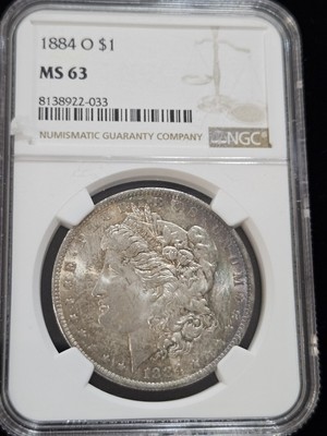 Toned 1884-O NGC MS 63 Morgan Silver Dollar   rainbow      Dual Sided