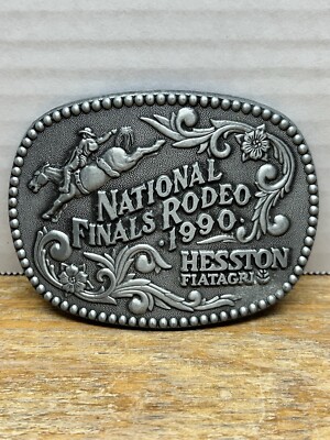 vintage 1990 belt buckle HESSTON NFR western  NATIONAL FINALS RODEO cowboy