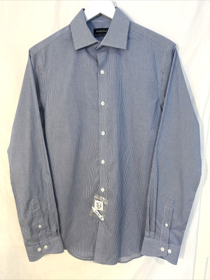 NWT Esquire Men's Performance Slim Fit Non Iron Button Down Stripe Blue 15 34/35
