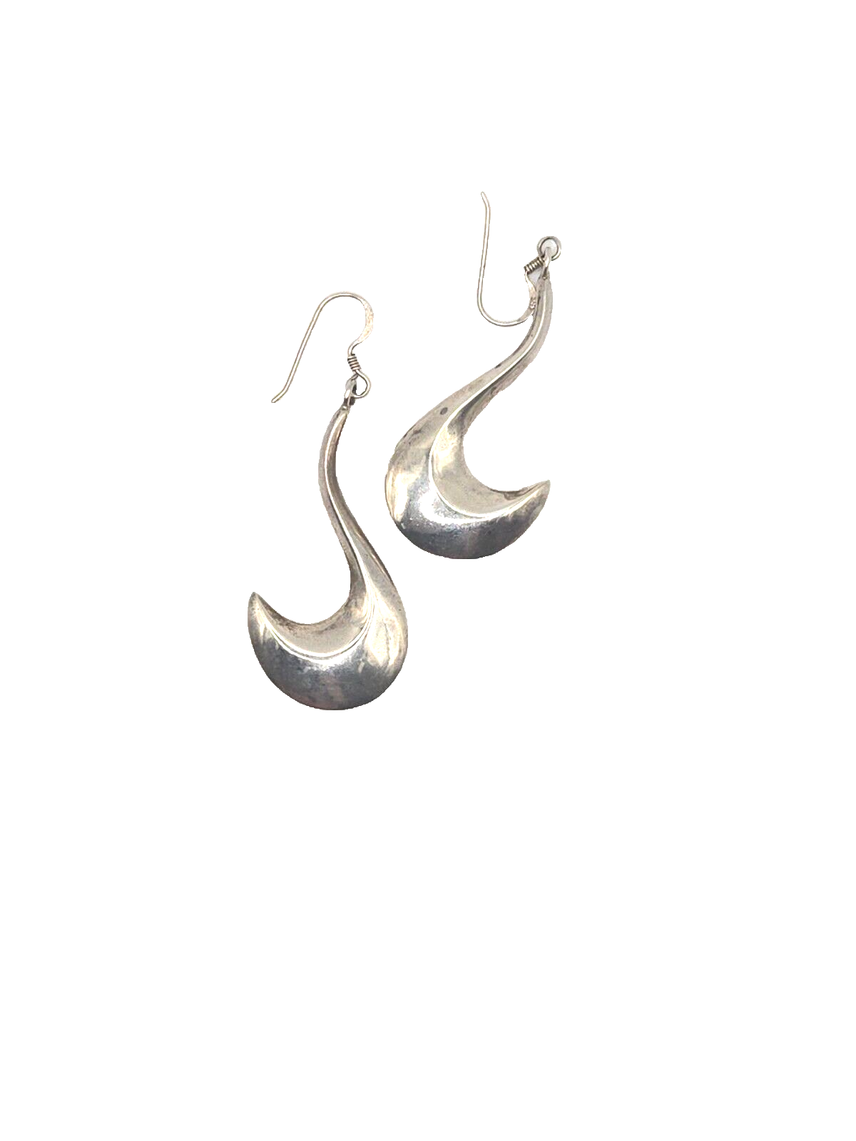 Vintage Sterling Silver Statement Long Earrings Hook Closure 2.4" dangle Signed