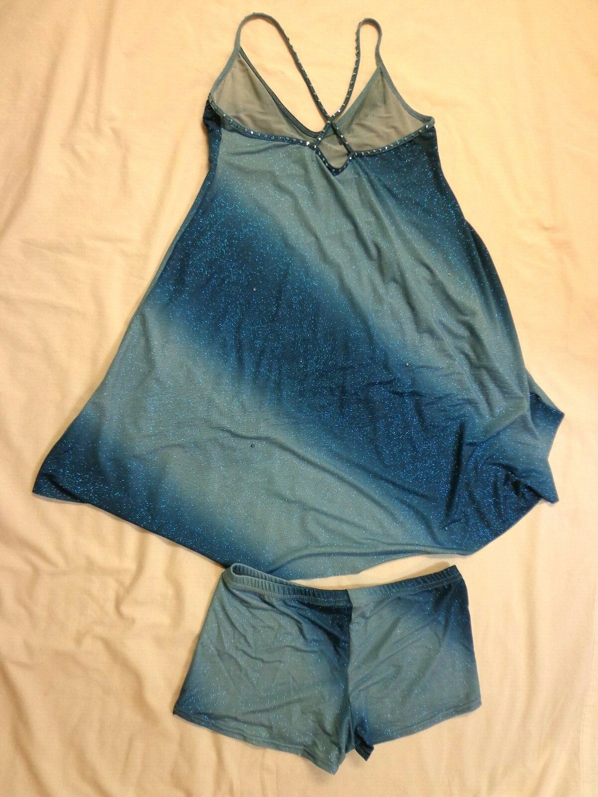 Reverence Dance Wear Costume Girls Junior Medium Blue Glitter Crystal 2 pc--USA