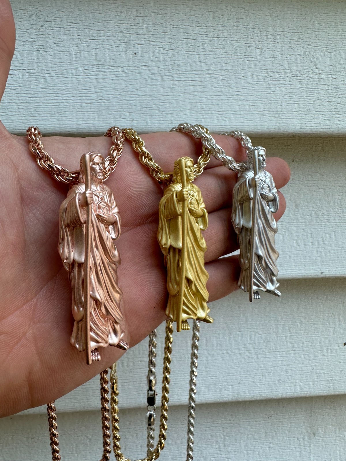 Pre-owned Harlembling Heavy 3d San Judas St Jude Real 925 Silver 14k Yellow Rose Gold Pendant Necklace