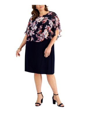 CONNECTED APPAREL Womens Navy Flutter Sleeve Knee Length Sheath Dress Plus 22W