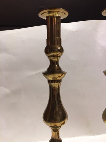 Brass Candlesticks Set of 2 Heavy Unmarked Threaded for extensions 12” Tall