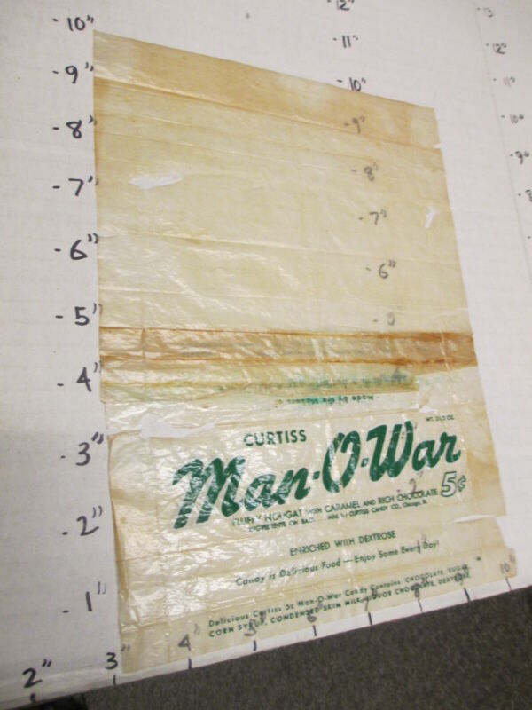 candy bar wrapper 1940s MAN-O-WAR Curtiss 2.5 oz 5 cents caramel chocolate horse