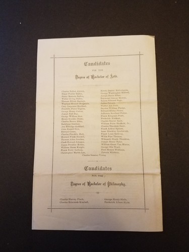 1877 Brown University Commencement Program Providence Rhode Island