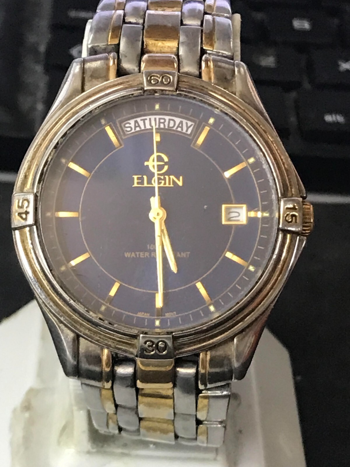 Elgin 39mm Two Tone Blue Dial Date/Day Quartz Men Watch-RUN