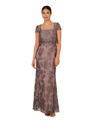 ADRIANNA PAPELL Womens Brown Lined Popover Bodice Cap Sleeve Formal Gown Dress 2