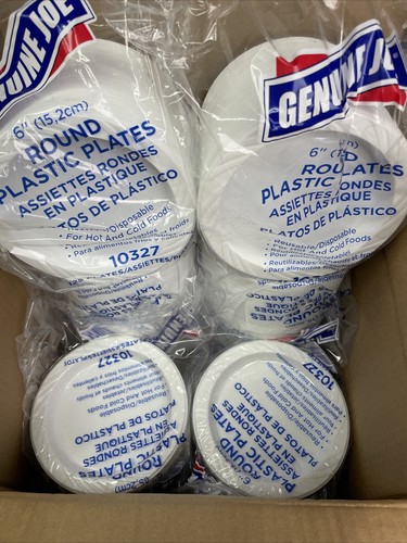 1,000 Genuine Joe 6" Plastic Round Plates, Reusable/Disposable, 8- 125/PK, White