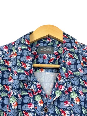 Move Performance Lido Men's Short Sleeve Navy Print Shirt Large Camp Collar